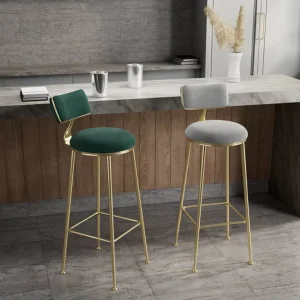 Luxury Gold Metal Nordic Modern Style Velvet Back High Bar Stool Commercial Use Hotel Restaurant Bar Furniture Living