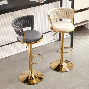 Luxury Gold Metallic pink Velvet Round Adjustable Durable Commercial bar Stools for Kitchens