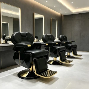 Luxury Gold Plated Hydraulic Barber Chair 360° Swivel Reclining Men Barbershop Cutting Chair Heavy Duty Chair for BarbershopSpa