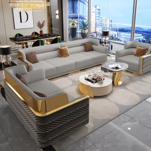 Luxury Gold Sofa Italian Leather Modern Sofa Set Sectional Couch Living Room