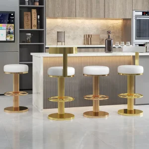 Luxury Gold Velvet Upholstered Swivel Adjustable Height Modern Bar Stool Commercial Use Counter Chair Restaurant Bistro Hotel