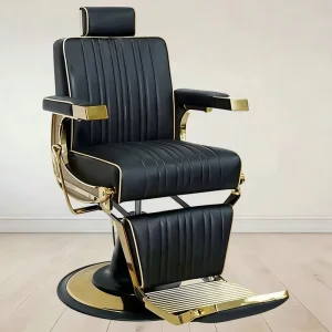 Luxury Gold Vintage Barber Chair with Hydraulic Recline for Salon Shaving Haircutting