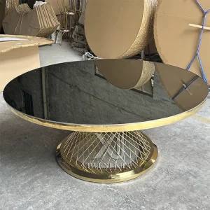 Luxury Golden Frame Round Dining Table Mirror Glass High Quality Stainless Steel Hotel Hall Banquet Reception Dining Table