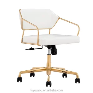 Luxury Golden Solid Steel Frame White PU Leather Swivel Hotel Room Home Office Chair
