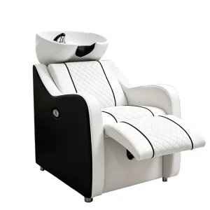 Luxury Hair Salon Shampoo Chair with Ceramic Basin Electric Reclining Simplicity Design Black Stylish Commercial Salon Furniture