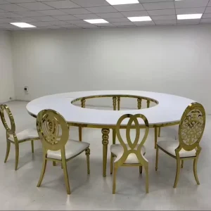 Luxury Half Moon S Shape Gold and White Bridal Tables Mariage Serpentine MDF Stainless Steel Party Banquet Wedding Dining Table