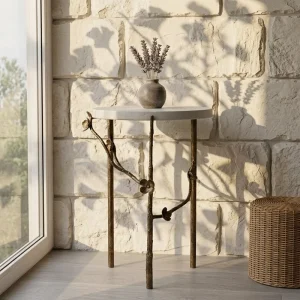 Luxury Handcrafted Iron Marble End Table Round White Marble Accent Side Table Vintage Gold Metal Nightstand Hotel Furniture OEM
