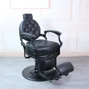 Luxury Heavy Duty Beauty Salon Styling Barber Chair Black Gold Reclining Beauty Equipment With Foot Pedal