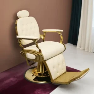 Luxury Heavy Duty White Gold Salon Barber Chair High Quality Golden Frame Factory Supply Straight Hair Height Adjustable 360