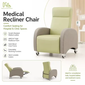 Luxury High Back Patient Sofa with Specialized Medical Wheels Comfort Adjustable Recliner Chair for Hospital Clinic
