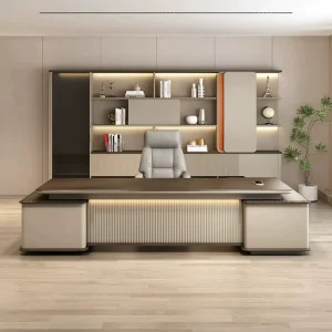 Luxury High-End L-Shaped CEO Manager Office Desk Modern Minimalist Executive Desk LED Accent Premium Wood Office