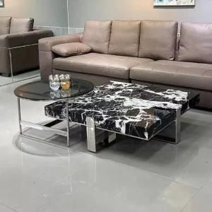 Luxury High End Modern Design Marble Coffee Table Set for Villa Living Room Durable Stone Cafe Tables Furniture for Home Use