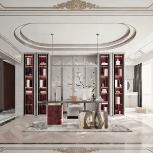 Luxury Home Office Desk LED Bookshelf Wood Top Velvet Base Custom Executive Workstation Eco-Friendly Hotel Apartment