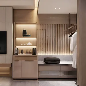 Luxury Hotel Bedroom Bathroom Fixed Furniture Wardrobe 5 Star Hotel Luggage Rack