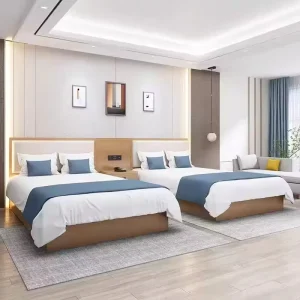 Luxury Hotel Bedroom Set Wood Panel Custom Size Bedroom Furniture Apartment Hospitality Premium Bed Collection