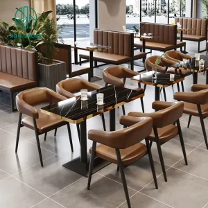 Luxury Hotel Custom Square Coffee Shop Marble Commercial Cafe Restaurant Furniture Booth Seating Table Chair Set