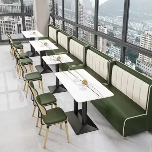 Luxury Hotel Custom Square Farmhouse Leather Wood Soft Commercial Cafe Restaurant Furniture Booth Seating Table Chair Set