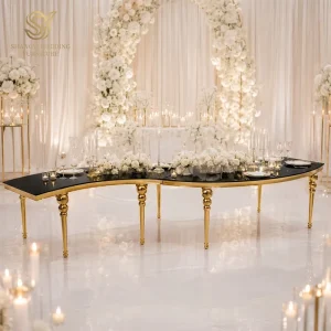 Luxury Hotel Event Dining Furniture Stainless Steel Frame S Shape Serpentine Wedding Banquet Table Chair Set Living Room Outdoor