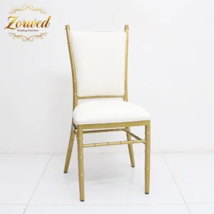 Luxury Hotel Room Furniture Set Gold Metal Frame White Leather Wedding Chiavari Dining Chairs for Events Living Room
