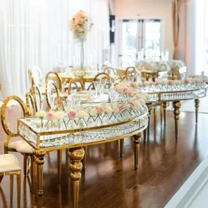 Luxury Hotel Transparent Glass Top Round Wedding Table for Wedding Party Stainless Steel Base Event Dining Tables