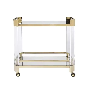 Luxury Hotel Use Acrylic Serving Trolleys With 4 Wheels Clear Acrylic Bar Serving Cart Stainless Steel Glass Hotel Wine Cart