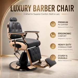 Luxury Hydraulic Barber Chair Professional Salon Styling Chair Reclining Hair Cutting Chair Heavy Duty Barber Equipment Gold