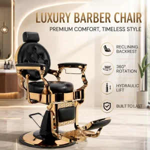 Luxury Hydraulic Barber Chair Professional Salon Styling Chair Reclining Hair Cutting Chair Heavy Duty Barber Equipment Gold