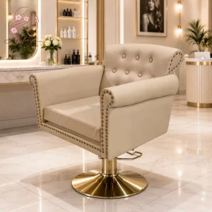 Luxury Hydraulic Barber Chair Synthetic Leather Reclining Height Adjustable Salon Styling Chair With Gold Base