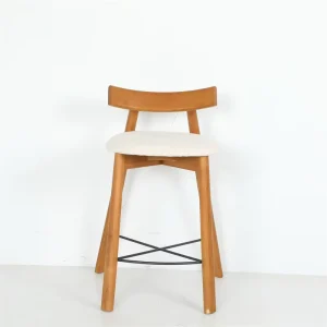 Luxury-Inspired Modern Nordic Fabric & Wooden High Back Bar Stool for Home Bar Hotel Open Kitchen