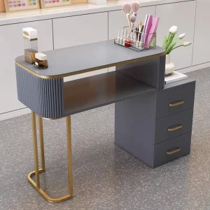 Luxury Iron Manicure Table Nail Shop Desk with Storage Cabinet Custom Nail Table for Salon Workshop Bedroom Mall