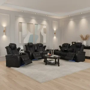 Luxury Italian Leather Power Recliner Home Theater Professional Cinema Led Bluetooth Cooling Cup Storage Console Sofa