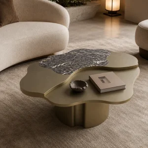 Luxury Italian Minimalist Design Special-Shaped Stainless Steel and Natural Marble Coffee Table for Living Room Home