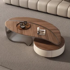 Luxury Kidney Shape Nesting Coffee Table Set Walnut Top Two Tone Custom for Modern Living Room