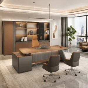 Luxury L Shaped Wooden Executive Desk Set Leather Boss Chair Storage Cabinet Supply for Office Contractors & Wholesalers