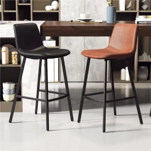 Luxury Leather Bar Stools Modern Metal Black High Chair Counter for Villa Restaurant Kitchen Use