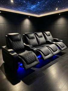 Luxury Leather Electric Recliner Sofa Cupholder USB Charge for Theater Seat Living Room Media Room Basement Cinema Armchair
