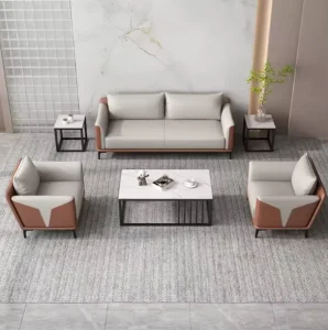 Luxury Leather Office Sofa Set Three Seat Modular School Commercial Use Metal Base Simple Design Sectional Sofa