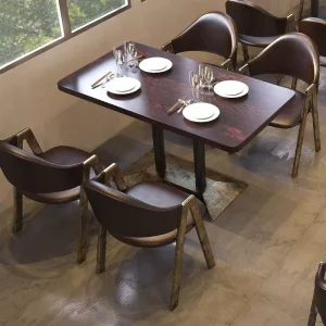 Luxury Leather Restaurant Booth Sofa Set Vintage Metal Dining Chairs Round & Square Dining Table for Cafe Bistro Hotel