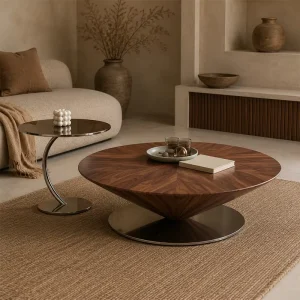 Luxury Living Room Coffee Table Custom Designer Mid Century Modern Brown Coffee Table Small Glass Side Table