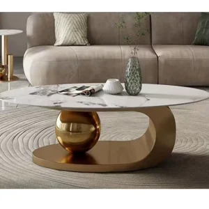 Luxury Living Room Furniture Slate Marble Top Stainless Steel Modern Round Coffee Table Set with Gold Metal for Hotel Use