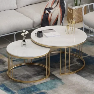 Luxury Living Room Glossy Gold Stainless Steel Marble Top TV Stand and Coffee Table Set Cabinet Furniture