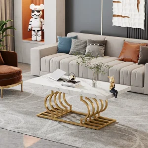 Luxury Living Room Marble Top Coffee Table Marble Center Table With Geometric Frame