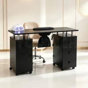 Luxury Manicure Table with Dust Collector Black Manicure Table Nail Desk with Storage Drawers for Beauty Salon