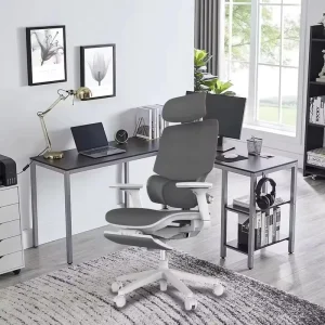 Luxury Metal Frame Office Chair CEO Swivel Mesh Ergonomic with Headrest and Footrest Adjustable Iron Extendable Feature