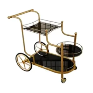 Luxury Metal Glass Tea Wine Food Catering Drinks Serving Trolley Cart for Bar Hotel Restaurant Wedding Party Bar Cart Trolley