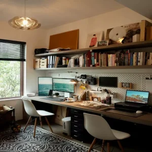 Luxury Minimal Custom Desk Book Wall Unit Smooth Buffer Hinges for High End Villa Private Study Room