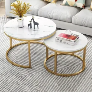 Luxury Minimalist Coffee Table Marble Texture Durable Wrought Iron for Office Home Living Room Made from Various Wood Materials