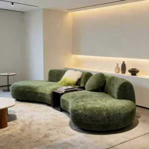 Luxury Minimalist Green Boucle Curved Sectional Sofa Fabric Modern Hotel Lobby Mall Villa Commercial Projects