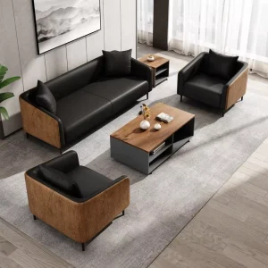 Luxury Minimalist Leather Office Business Sofa Set Modern Reception Leisure Furniture Comfort Sofa Set