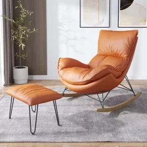 Luxury Minimalist Nordic Tufted Velvet Fabric Rocking Recliner Oak Backrest Indoor Outdoor Leisure Bedroom Apartment Living Park